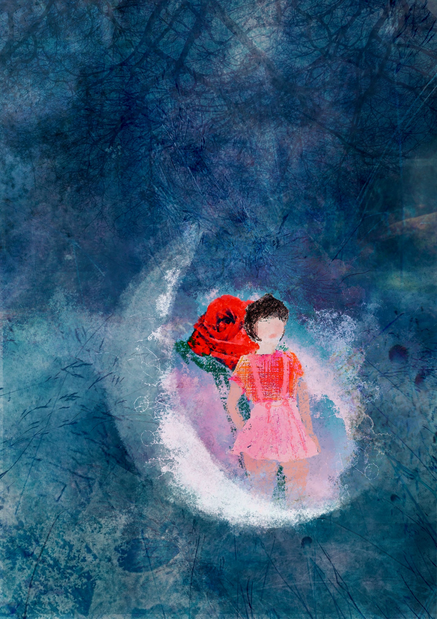 Girl with Rose on Moon Greeting card
