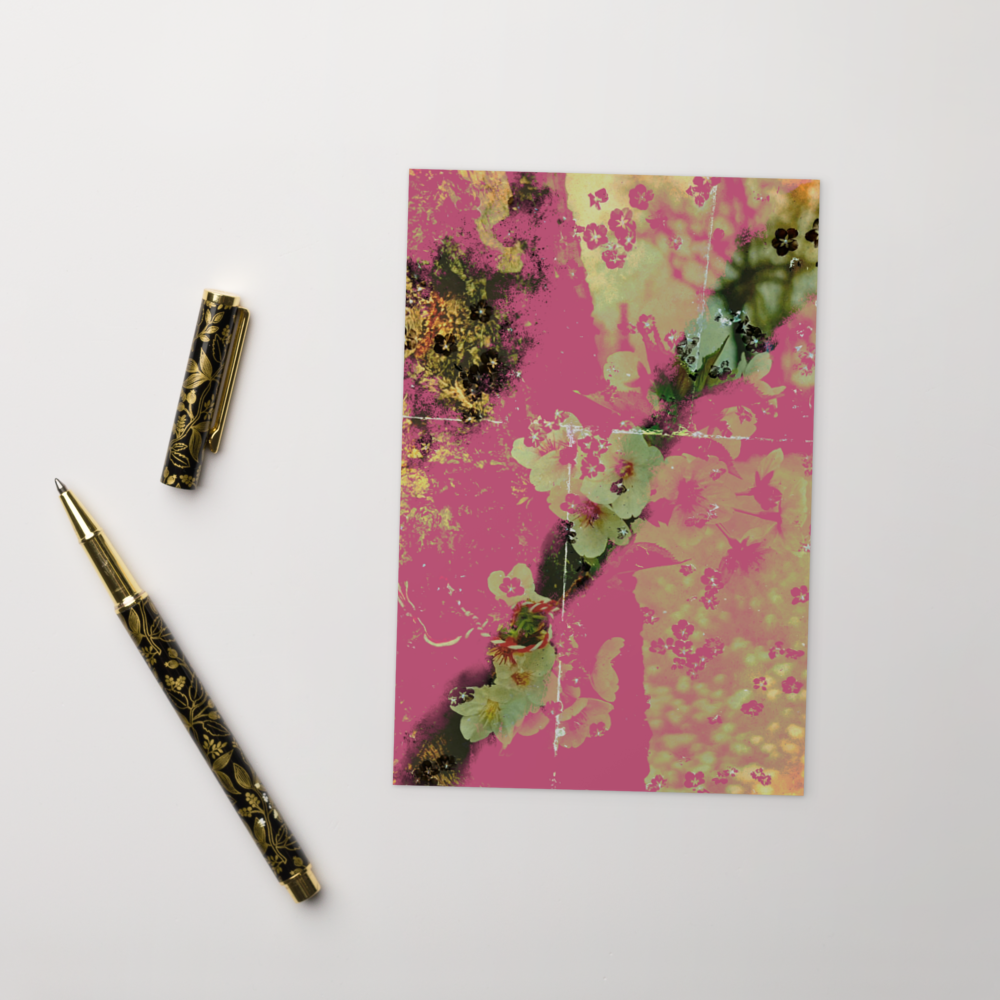 Japanese Floral Abstract Pink Blooms Greeting Card / Postcard