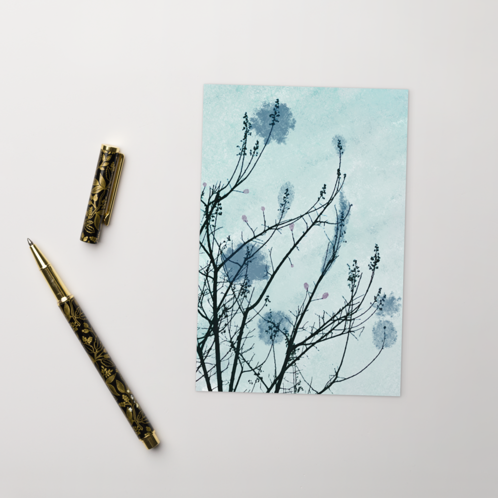 Blue Veil – Delicate Tree Greeting Card / Postcard