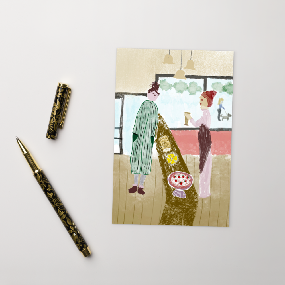 Cozy Vintage Coffee Shop Greeting Card / Postcard