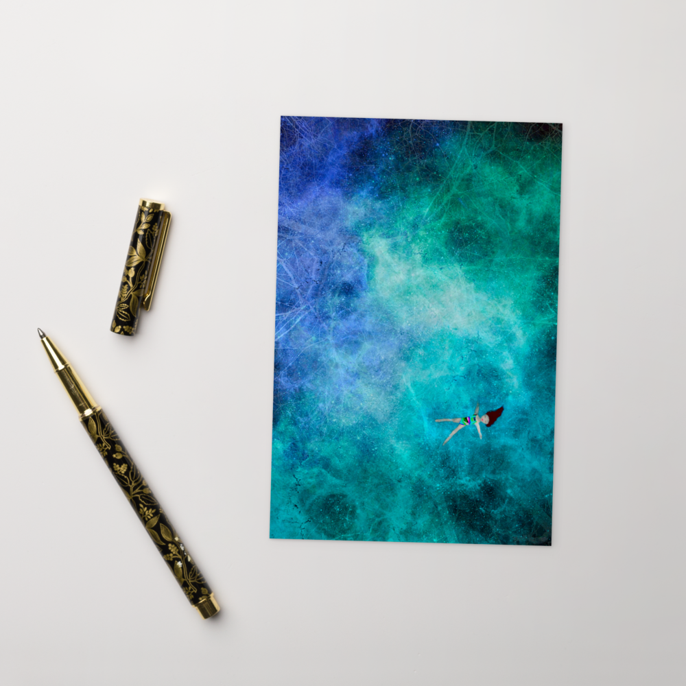 Galaxy Girl Floating In Stars Greeting Card / Postcard