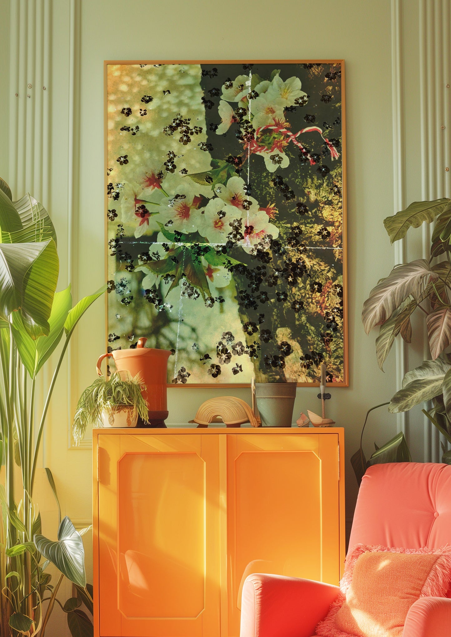 Green Vintage Floral Poster – Layered Botanical Wall Art