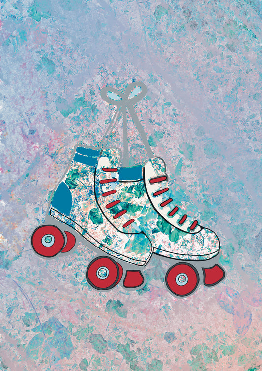 Vintage Roller SkatesGreeting Card - Retro Skating Art Card