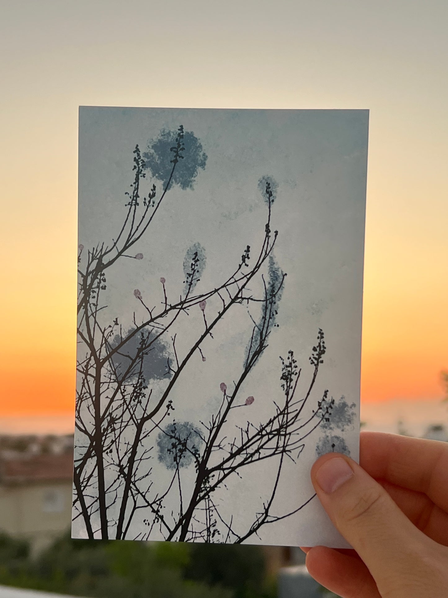 Blue Veil – Delicate Tree Greeting Card / Postcard