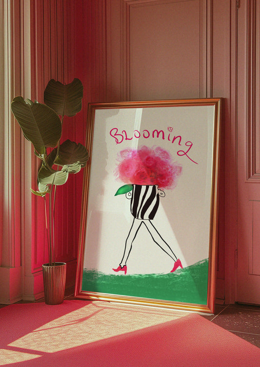 Blooming Pink Floral illustration Wall Art