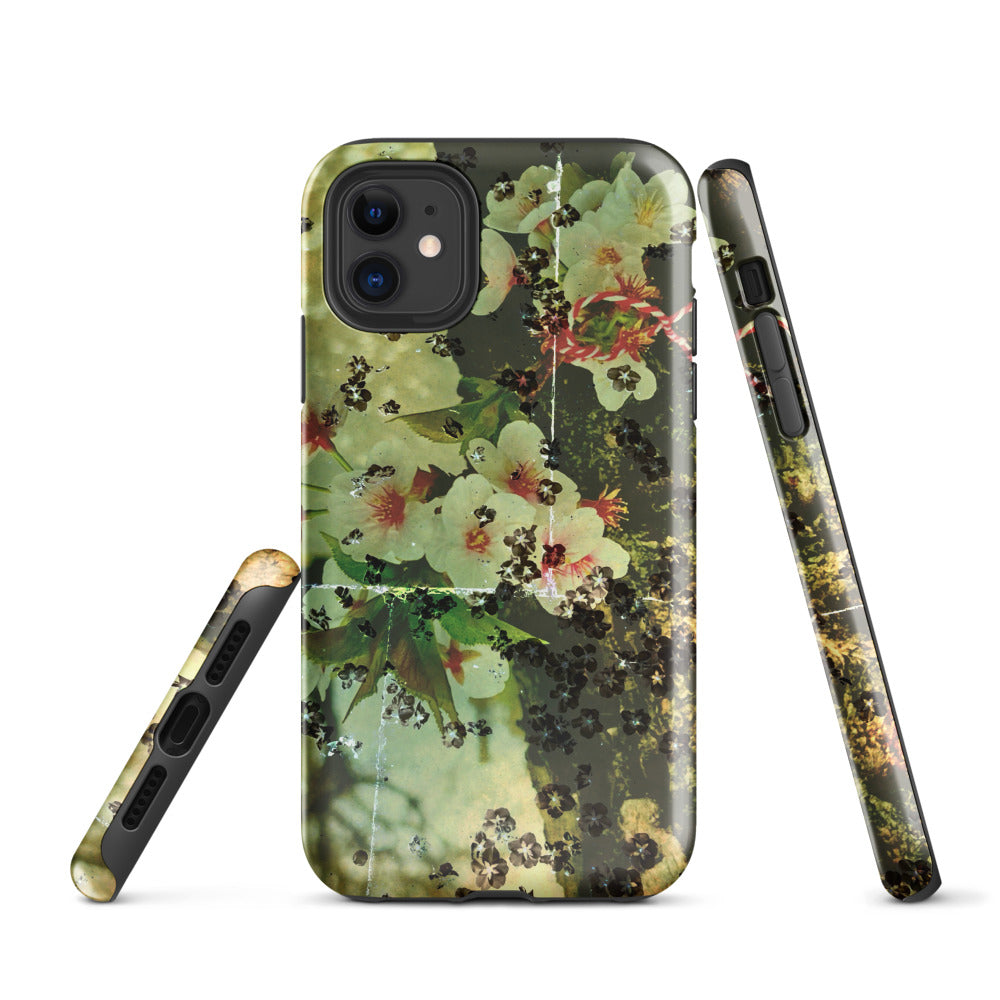 Green Floral iPhone Case – Vintage Botanical Tough Phone Cover
