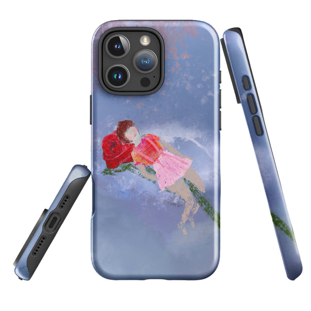 Dreamy Girl on Cloud iPhone Case – Pastel Rose Art Phone Cover